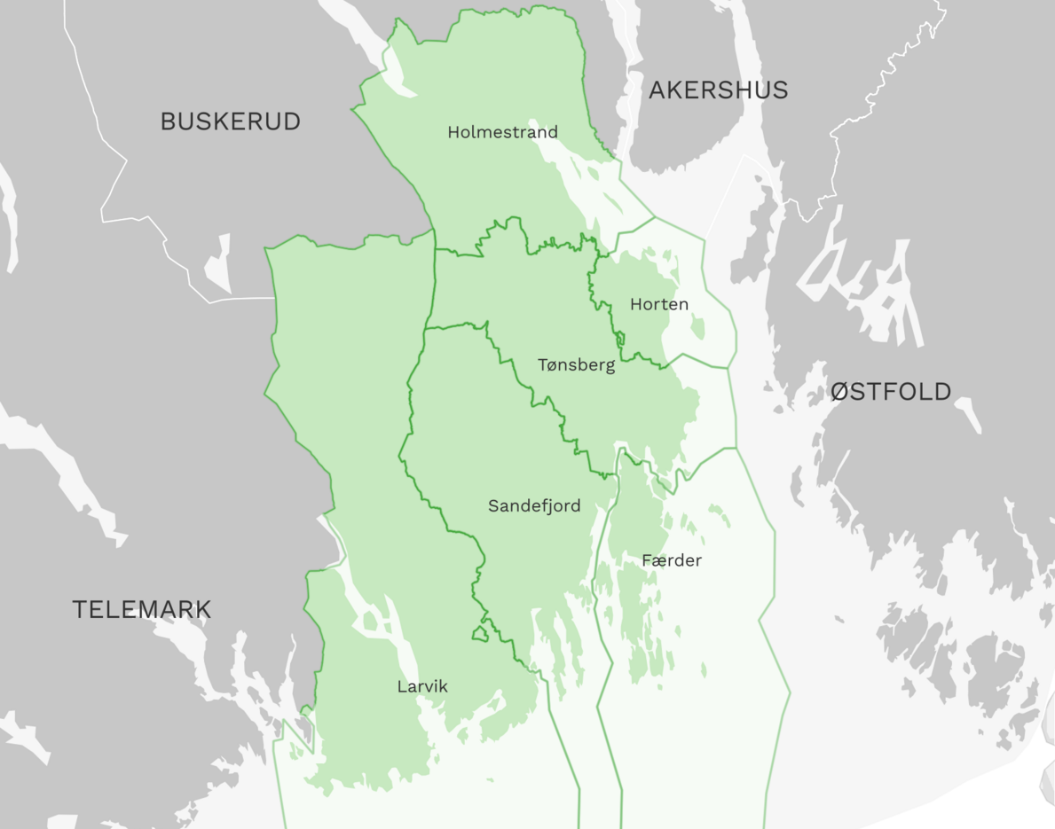 Kart over Vestfold, området Elektriker dekker